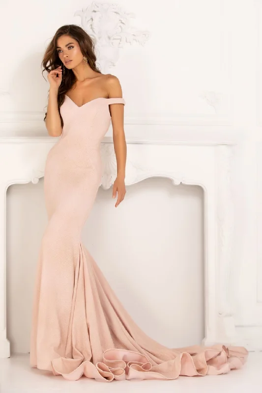 cocktail dresses with asymmetrical hemlines for trendy looks --Jersey Off Shoulder Mermaid Dress by Lucci Lu 28068