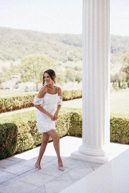 Chic graduation dresses with minimalist details -Celestia Mini Dress - White