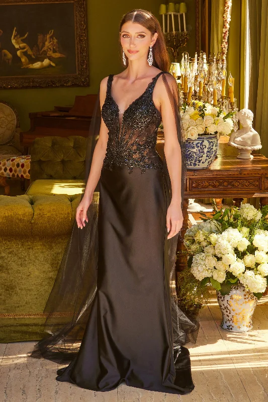cocktail dresses with halter tops for chic style --Satin Fitted V-Neck Gown by GLS Gloria GL3615