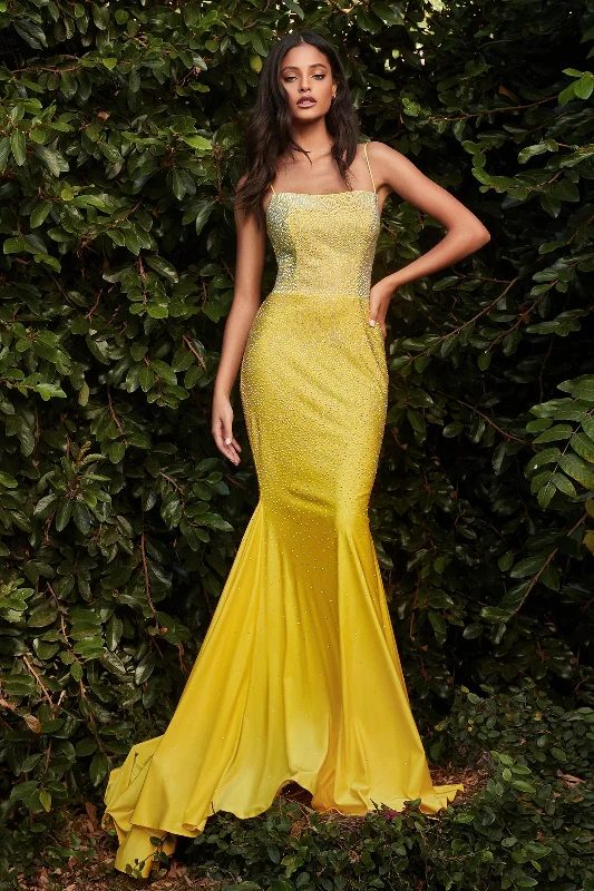 formal dresses with adjustable straps for custom fit --Fitted Rhinestone Lace-Up Gown by Cinderella Divine CD0179