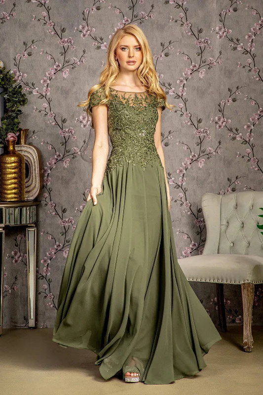 Wedding guest dresses with statement sleeves for a bold appearance -Embroidered Chiffon Short Sleeve Gown by GLS Gloria GL3491
