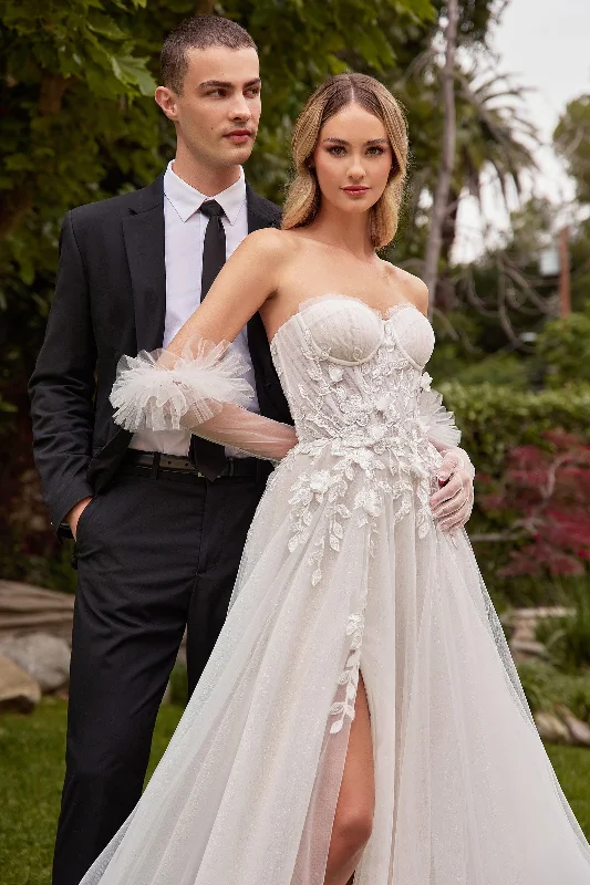 cocktail dresses with chiffon overlays for softness --Strapless Bridal Gown with Gloves by Ladivine CD859W