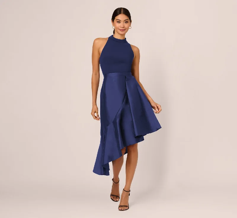 Trendy wedding guest dresses for modern bridesmaids -Crepe Combo Taffeta Dress In Light Navy