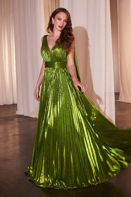 Wedding guest dresses that work for semi-formal weddings -Metallic Pleated A-line Gown by Ladivine CD802