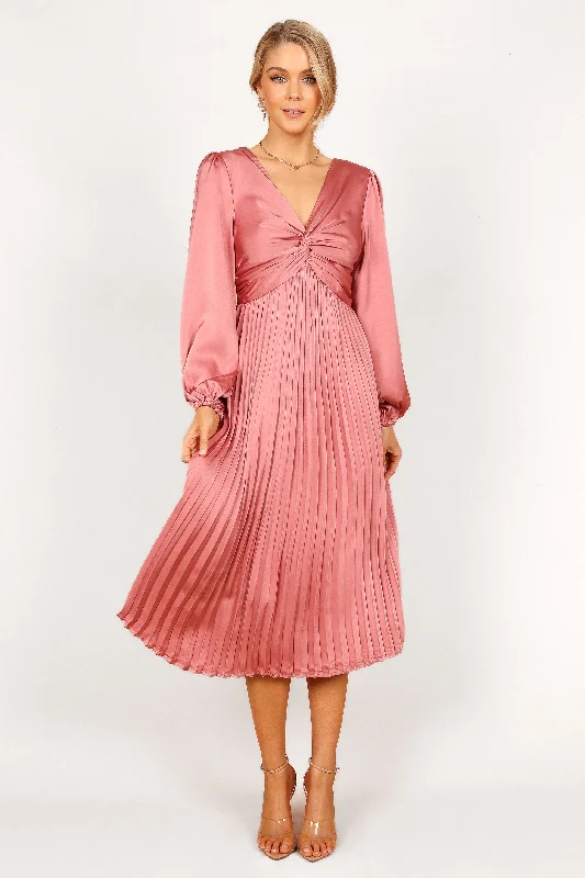 cocktail dresses with high-low skirts for trendy looks --Noelle Twist Front Pleated Midi Dress - Blush
