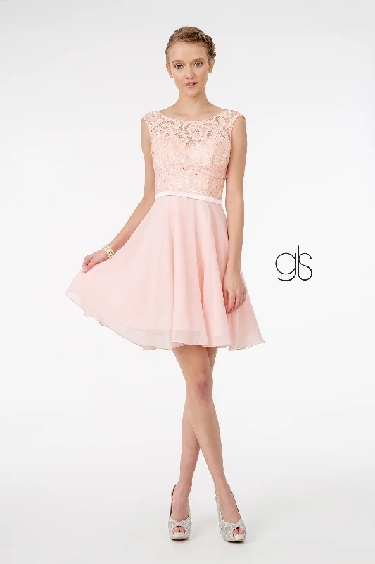 Comfortable yet stylish dresses for festive events -Short Lace Bodice Dress with Corset Back by Elizabeth K GS2807