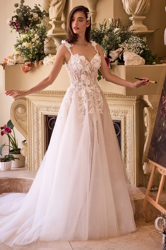Wedding guest dresses that pair well with shawls -Applique Sleeveless Bridal Gown by Ladivine CDS498W