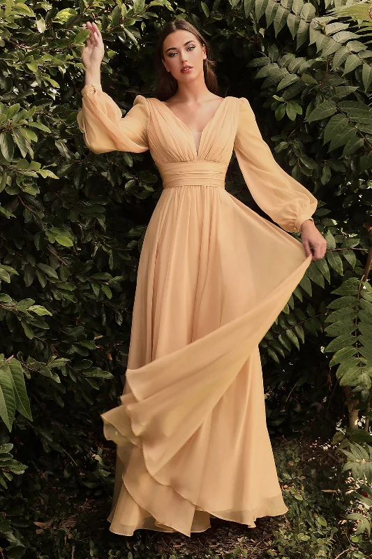 Wedding guest dresses for a tropical-themed wedding -Long Sleeve Chiffon Gown by Cinderella Divine CD0192