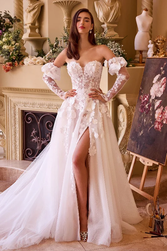 How to choose wedding guest dresses for different seasons -3D Floral Strapless Glove Bridal Gown by Ladivine WL017