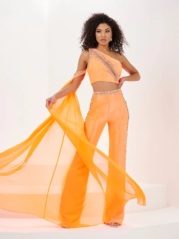 cocktail dresses with off-shoulder ruffles for feminine vibe --Beaded 2 Piece One Shoulder Pantsuit by Panoply 14165