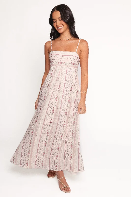 Lacy cocktail dresses for sophisticated party looks -Amaris Maxi Dress - Ivory Mauve Floral