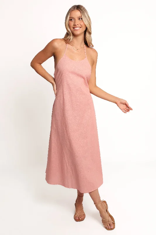 Stunning gold party dresses for evening events -Nadine Halterneck Midi Dress - Pink
