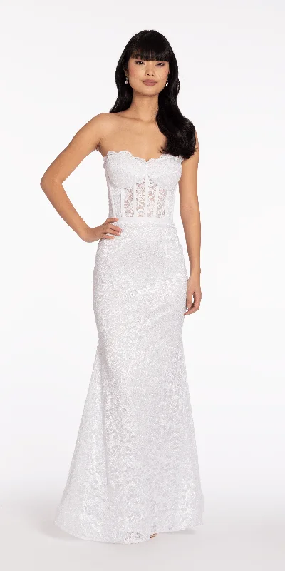 formal dresses with antimicrobial fabric for sensitive skin --Sweetheart Glitter Floral Lace Corset Trumpet Dress