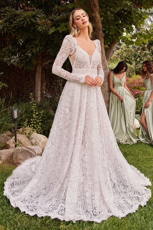 formal dresses for plus size women with V-necklines --Lace Bridal Gown with Removable Jacket by Ladivine CD862W