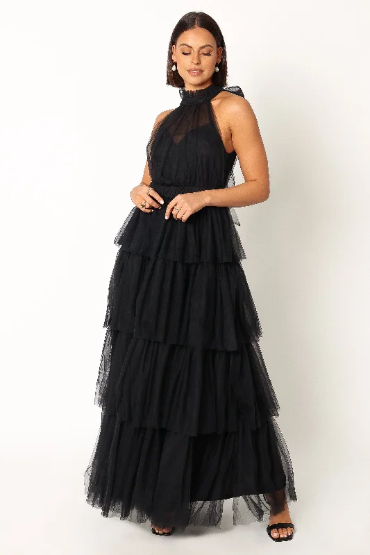 formal dresses for winter galas with fur collars --Frances Halterneck Maxi Dress - Black
