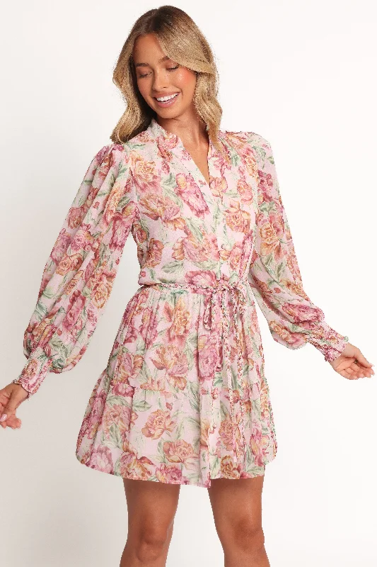 Flirty spring dresses with frill details -Elba Long Sleeve Mini Dress - Veiled Floral