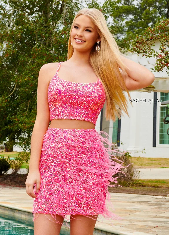 Simple party dresses for effortless chic style -Sequin Short 2-Piece Feather Dress by Rachel Allan 40187