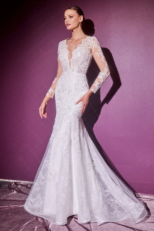 cocktail dresses with metallic thread for shimmer --Long Sleeve Lace Bridal Gown by Cinderella Divine CD951W
