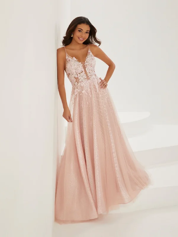 cocktail dresses with floral prints for spring events --Lace Applique Sleeveless Tulle Gown by Tiffany Designs 16932