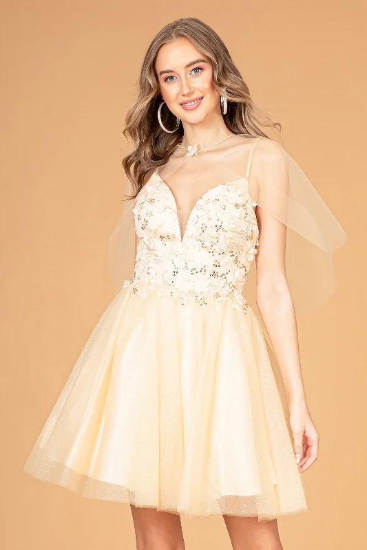 Trendy pastel-colored dresses for garden parties -3D Floral Short Glitter Cape Dress by Elizabeth K GS3089