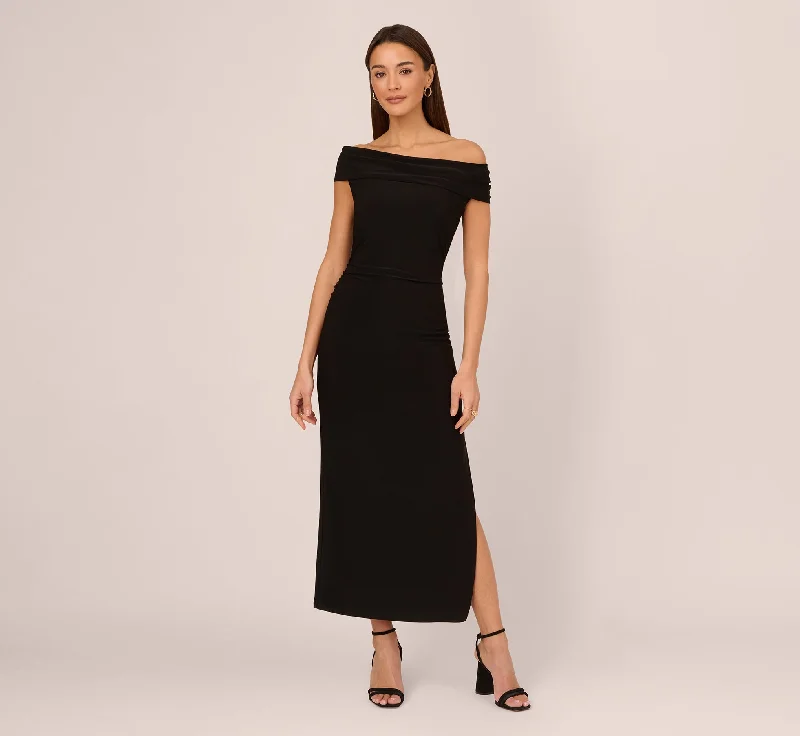 Bohemian-style spring dresses for a free-spirited look -Off The Shoulder Jersey Maxi Dress In Black