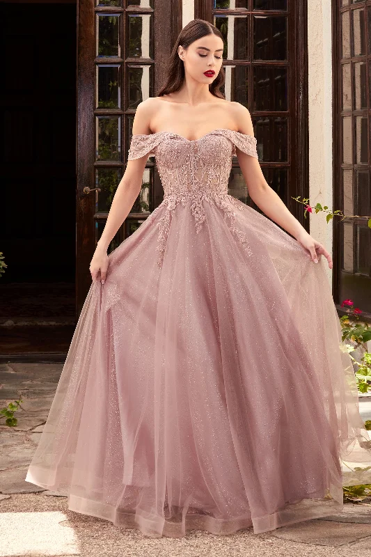Wedding guest dresses with intricate beading for extra glamour -Lace Off Shoulder Gown by Cinderella Divine CD961