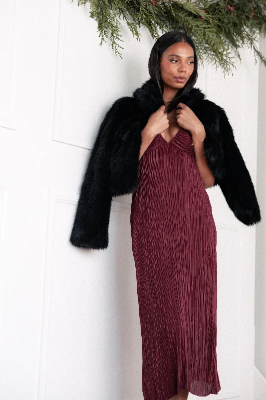 cocktail dresses with velvet skirts for winter parties --Safi Plisse Maxi Dress - Wine
