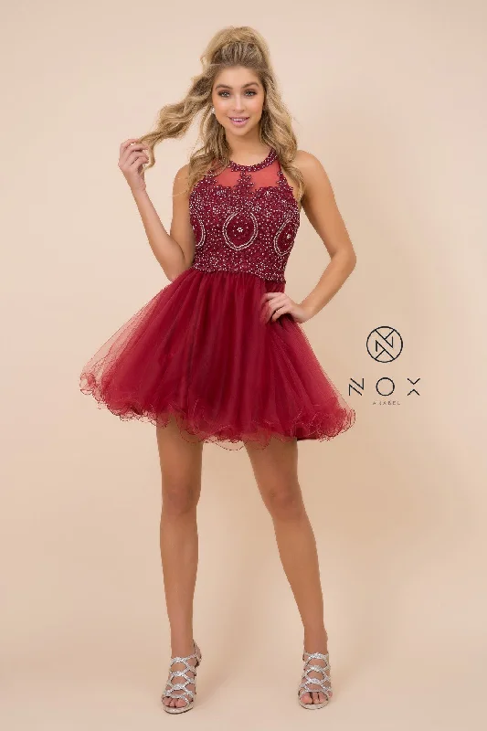 Elegant graduation dresses for a formal ceremony -Short Tulle Dress with Embroidered Applique Bodice by Nox Anabel B652