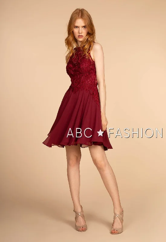 Sparkly dresses for night parties -Short Chiffon Dress with Embroidered Bodice by Elizabeth K GS1618