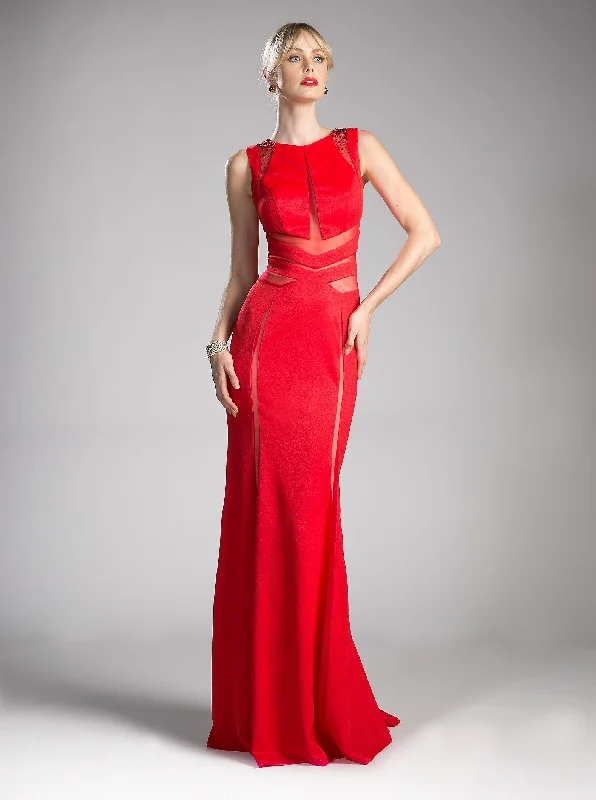 Comfortable wedding guest dresses for all-day wear -Metallic Gown with Sheer Cut Outs by Cinderella Divine 84792