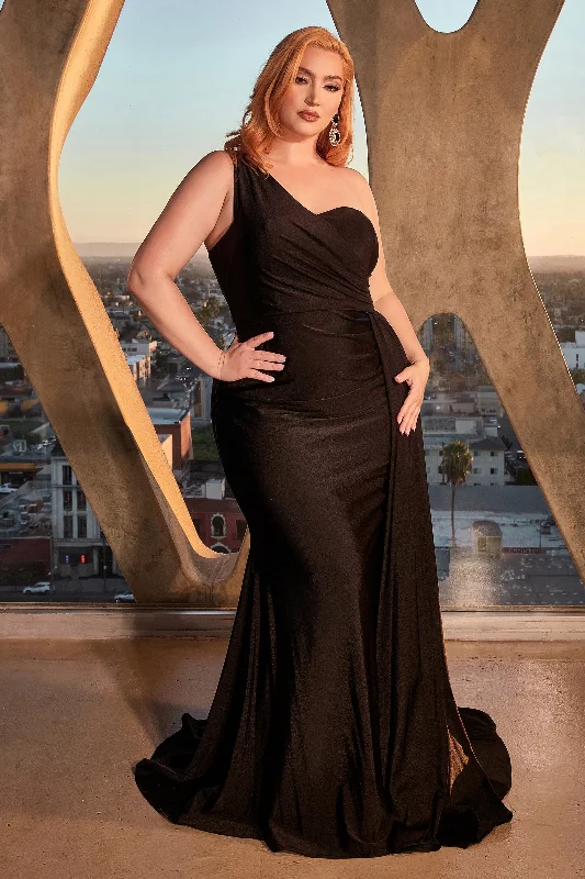 bridesmaid dresses with chiffon overlays for soft texture --Long Fitted One Shoulder Satin Dress by Ladivine PT004C - Outlet