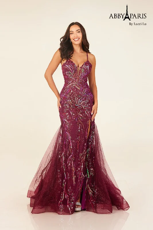 cocktail dresses with open shoulder designs for summer --Beaded Sleeveless Slit Gown by Abby Paris 90332
