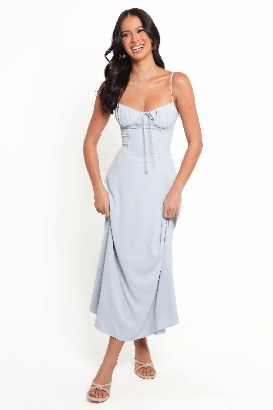 Elegant wedding guest dresses that make a statement without being too bold -Nadina Midi Dress - Soft Blue