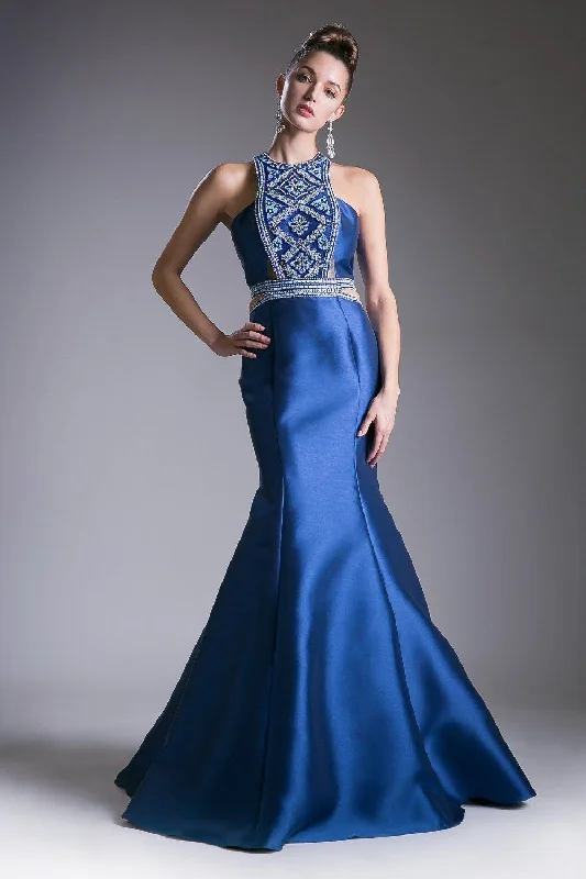 formal dresses for beach parties with light, airy fabrics --Beaded Halter Mermaid Dress by Cinderella Divine 83789