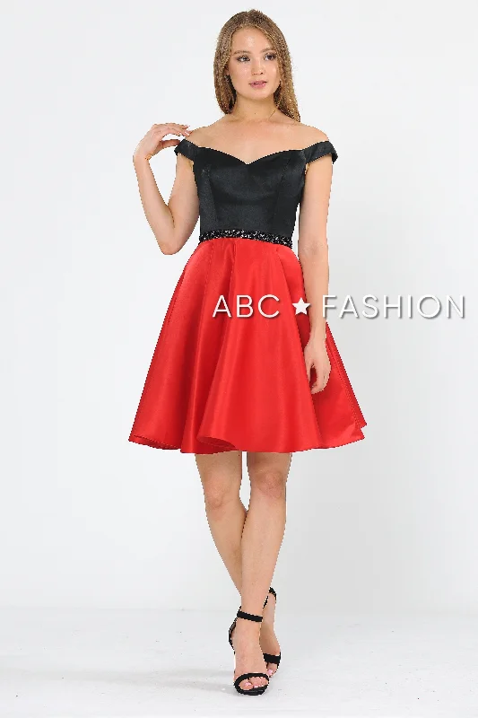 Graduation dresses with delicate ruffles for a soft touch -Two-Tone Short Off the Shoulder Dress by Poly USA 8532