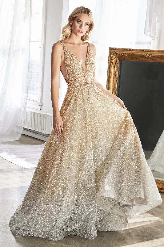 cocktail dresses with layered skirts for dramatic effect --Long A-line Ombre Glitter Dress by Cinderella Divine CD208