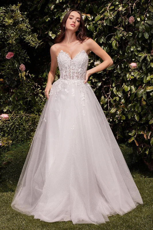 cocktail dresses with sequined bodices for sparkle --White Applique Strapless Slit Gown by Ladivine C148W