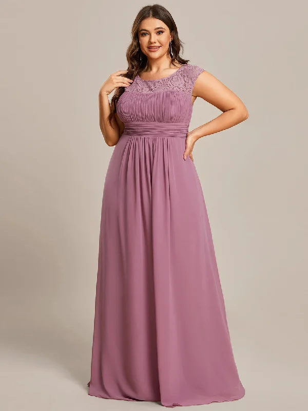 Glamorous party dresses for new year's celebrations -Plus Cap Sleeve A Line Wholesale Lace & Chiffon Evening Dresses
