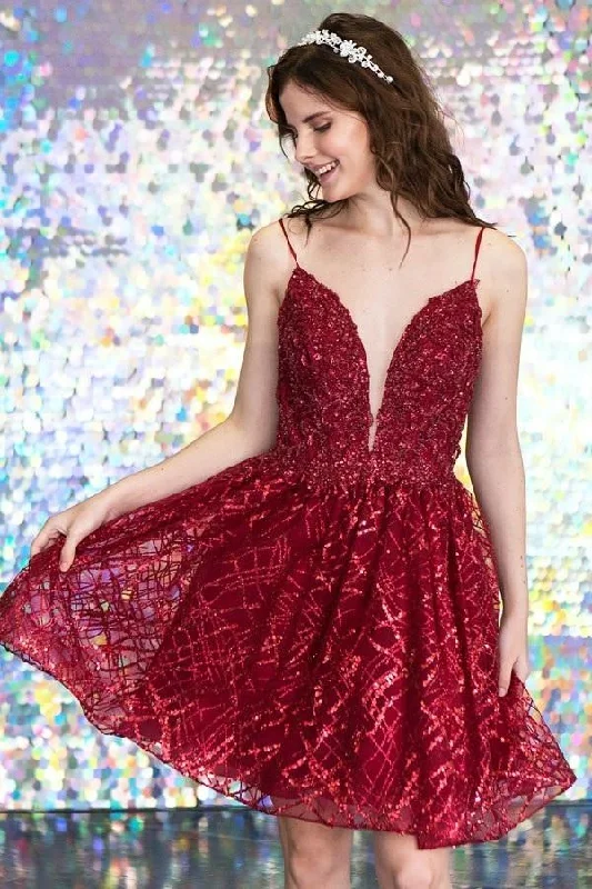Graduation dresses for a chic and classic look -Short Deep Sweetheart Glitter Dress by Calla KY74028