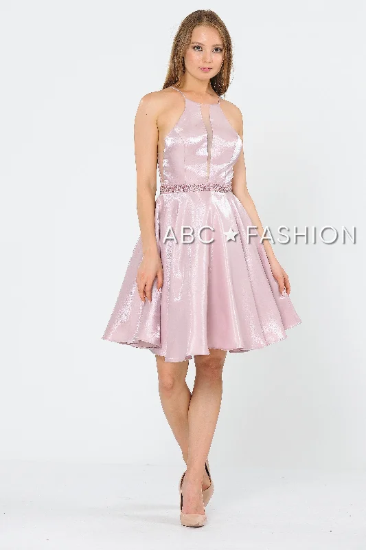 Graduation dresses for casual parties with stylish prints -Metallic Knit Short A-Line Knee Length Dress by Poly USA 8236