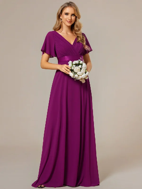 Elegant formal dresses for exclusive parties -Glamorous Pretty Double V-Neck Ruffles Padded Wholesale Evening Dresses