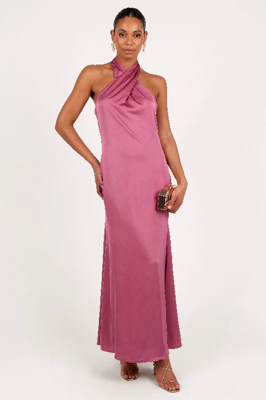 formal dresses for plus size women with A-line skirts --Mila Halterneck Maxi Dress - Dark Rose