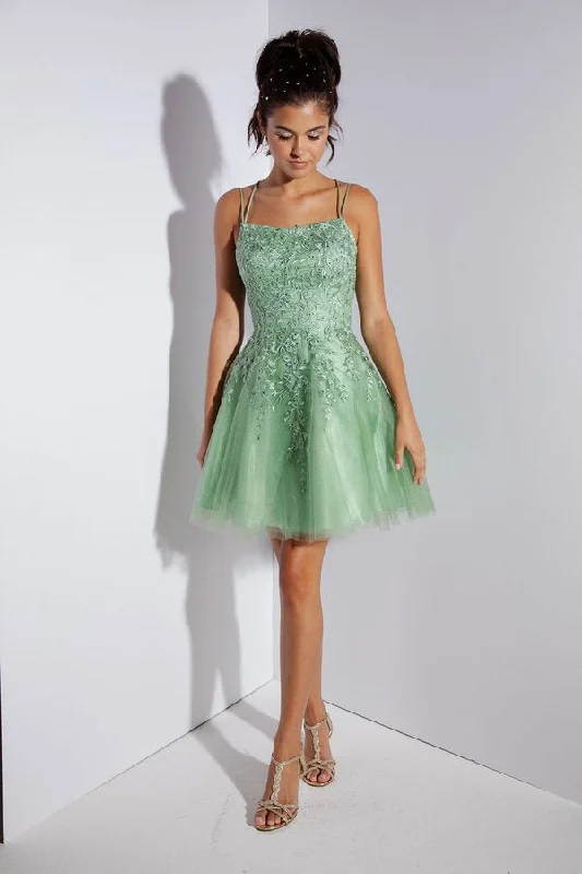 Designer party dresses for exclusive events -Applique Short Sleeveless A-line Dress by Eureka 9727