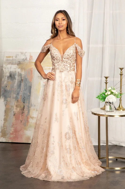 Classic wrap wedding guest dresses for all occasions -Embellished Cold Shoulder Gown by Elizabeth K GL3070