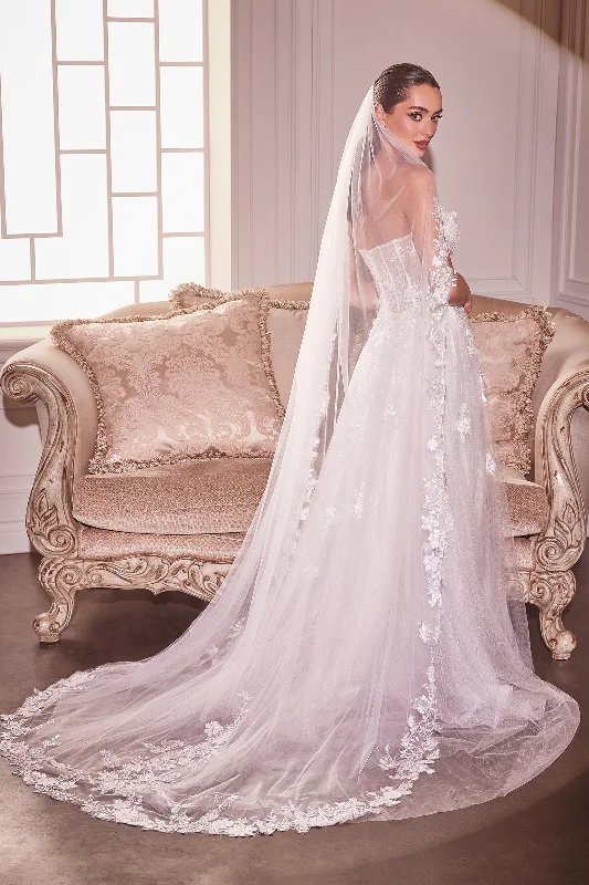 Wedding guest dresses that pair well with nude heels -Beaded Floral Edge Chapel Veil by Ladivine V005