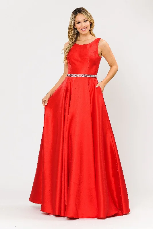 Wedding guest dresses for tropical beach weddings -Long Sleeveless Mikado Dress by Poly USA 8678