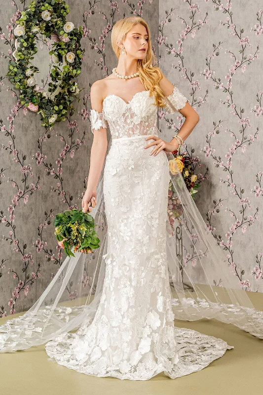 Summer wedding guest dresses in vibrant hues -3D Floral Sheer Corset Bridal Gown by GLS Gloria GL3424