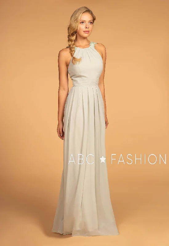 cocktail dresses with velvet bodices for winter glam --Long High-Neck Halter Dress with Lace Details by Elizabeth K GL2605
