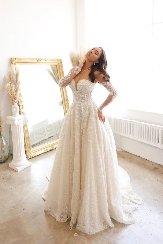Wedding guest dresses with high-low hemlines for style -Long Sleeve Strapless Bridal Gown by Abby Lane 97188