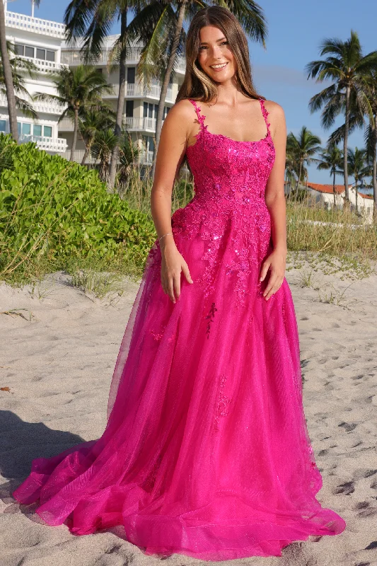 cocktail dresses with beaded embellishments for glam look --Applique Sleeveless A-line Slit Gown by Amelia Couture 4044